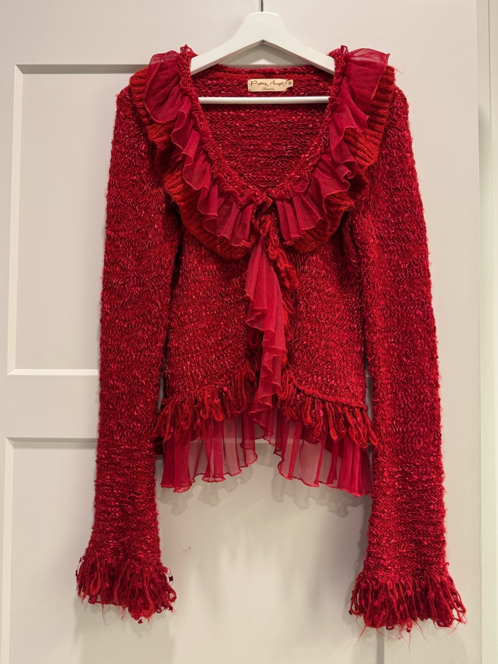 Pretty Angel Vintage Y2K Knit Ruffle Cardigan Sweater